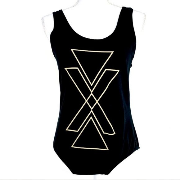 NOISE + SILENCE / Black Geometric Bodysuit / Large - Picture 1 of 7